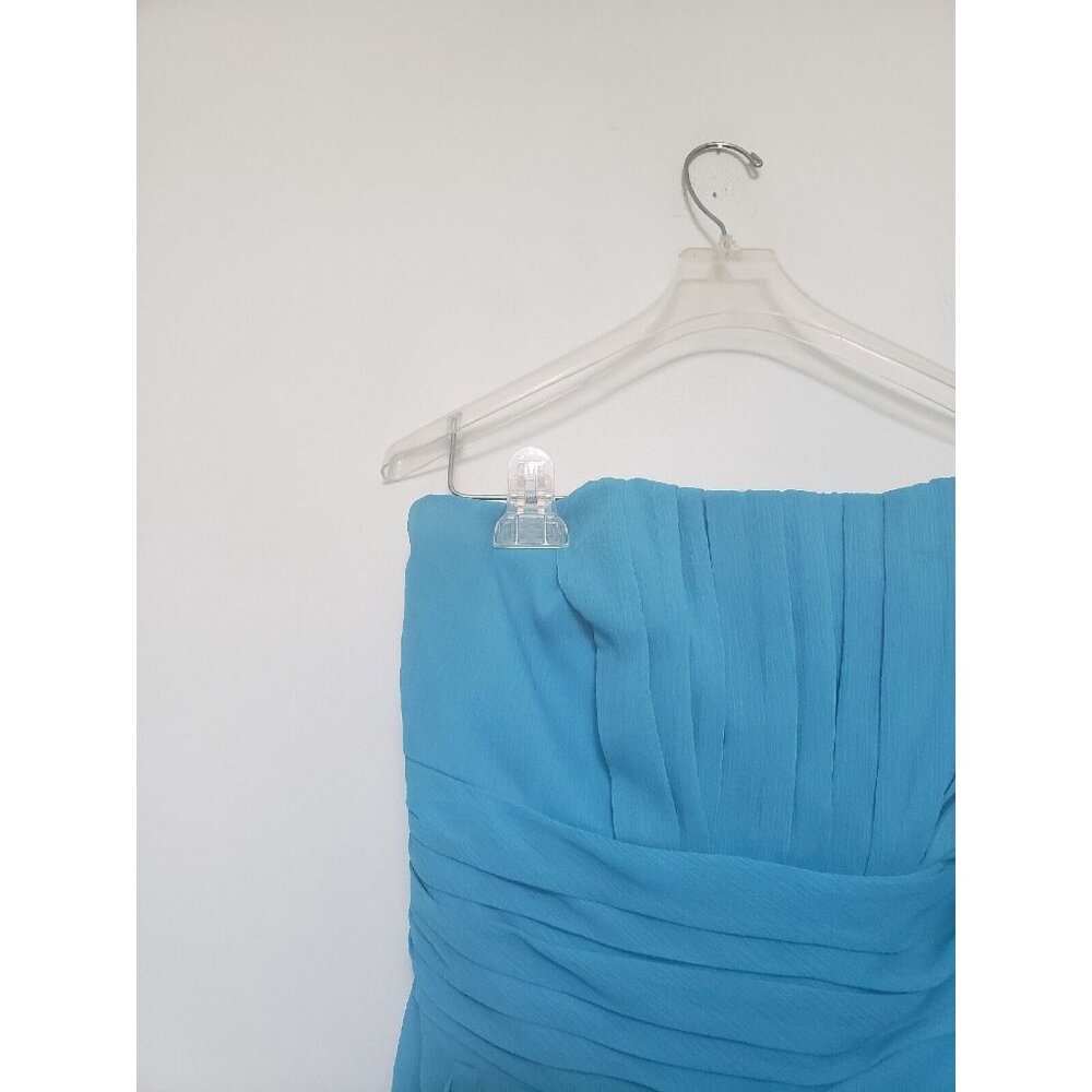 David's Bridal Women 12 Semi Formal Prom Dress Blue Strapless Ruffle Knee Length - Picture 4 of 5
